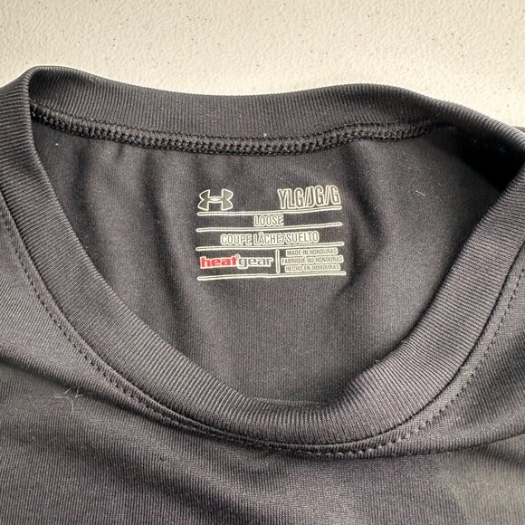 Under Armour Youth Loose Fit Black HeatGear T-Shirt Lightweight Activewear YLG - Picture 3 of 10